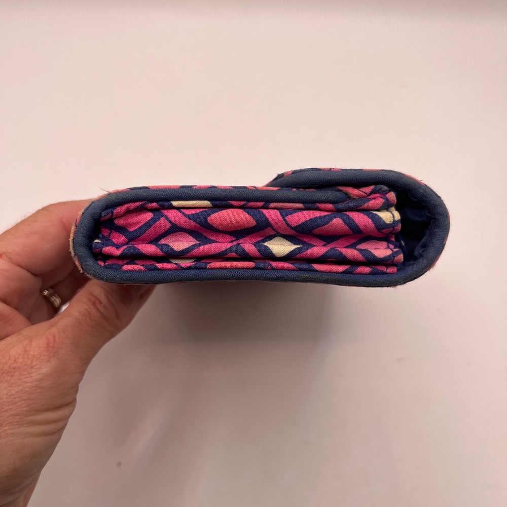 Vera Bradley Ribbons Turnlock Wallet Pink Blue Quilted Cotton Wristlet - Picture 6 of 11